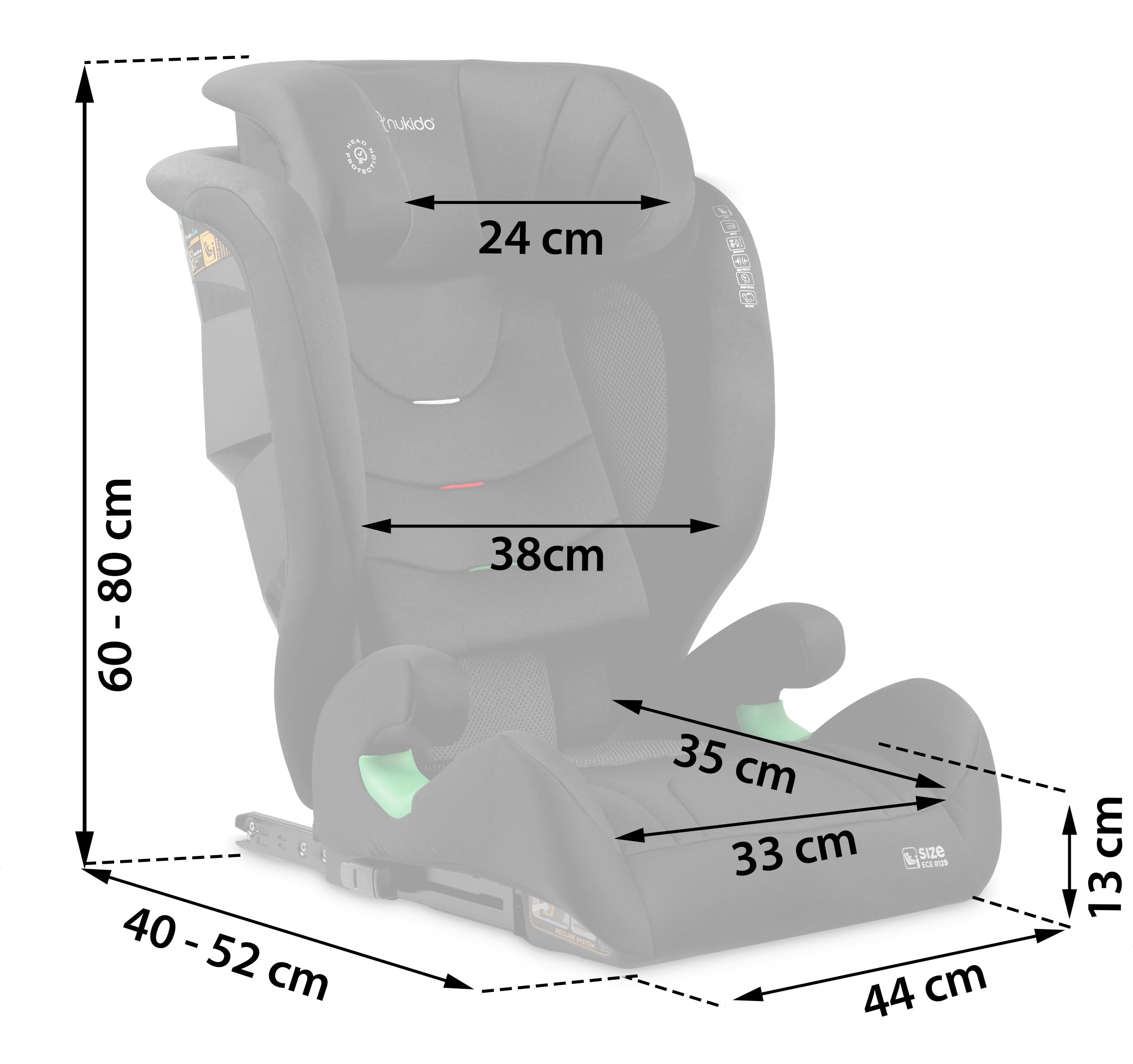 Nukido Kindersitz 15-36 kg Autositz Kinder Kinderautositz i-Size ISOFIX 4 Punkt Sicherheitsgurt 100 Bis 150 cm Einstellung Der Kopfstütze Abnehmbarer Bezug Waschbar 4 Bis 12 Jahre Schwarz