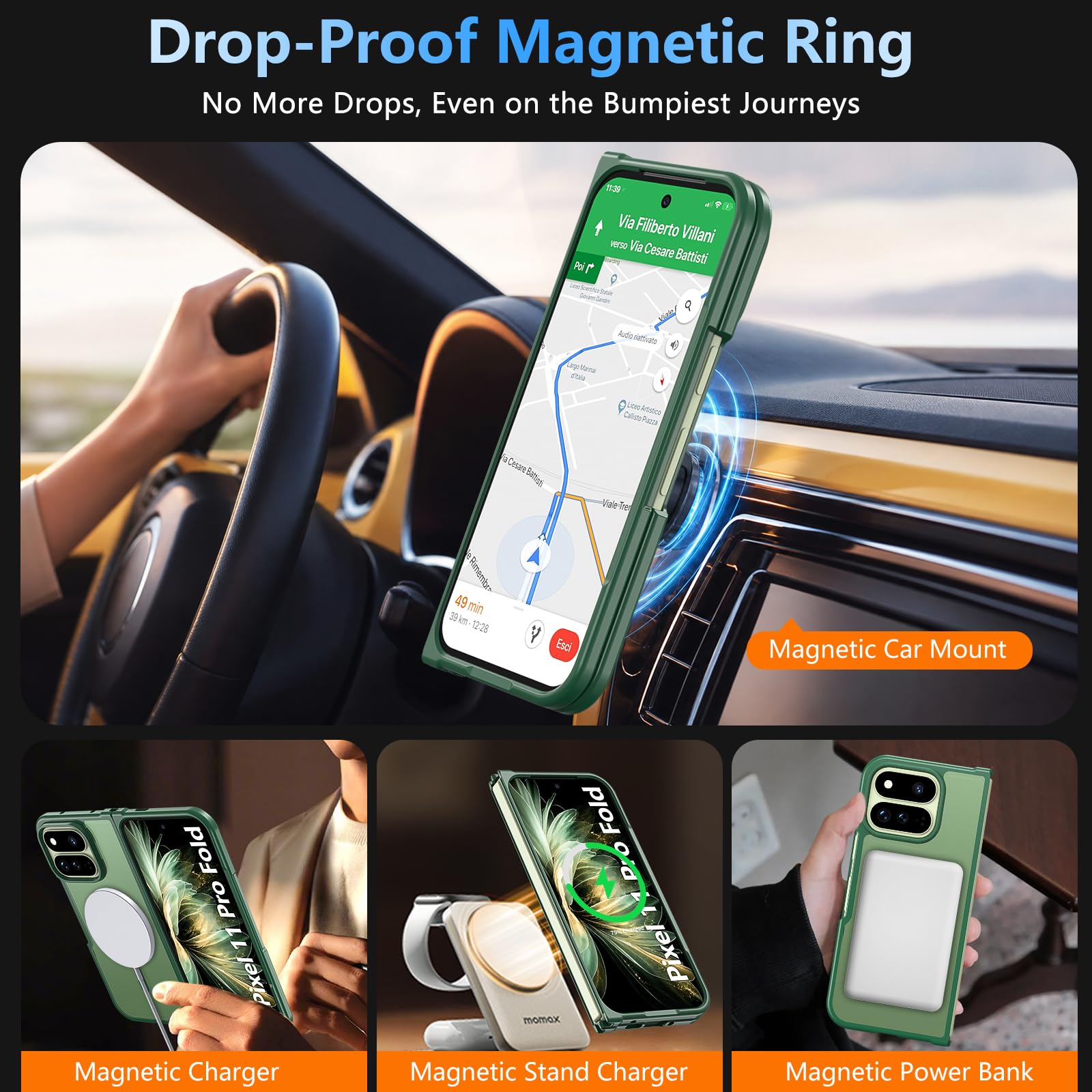 Hensinple Magnetico per Google Pixel 11 Pro Fold Case | Compatibile con MagSafe, custodia protettiva opaca traslucida di grado militare antiurto robusta per Pixel 11 Pro Fold, nero