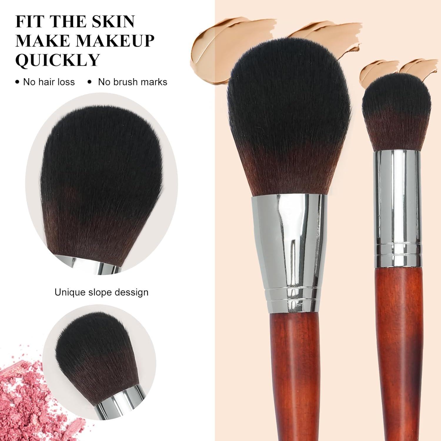 Intercilium Rains Makeup Brush Set 12pcs,Professional Premium Synthetic Powder Foundation Contour Blush Concealer Eyeshadow Blending Liner Make Up Brushes Kit(Redwood color B300) - Image 2