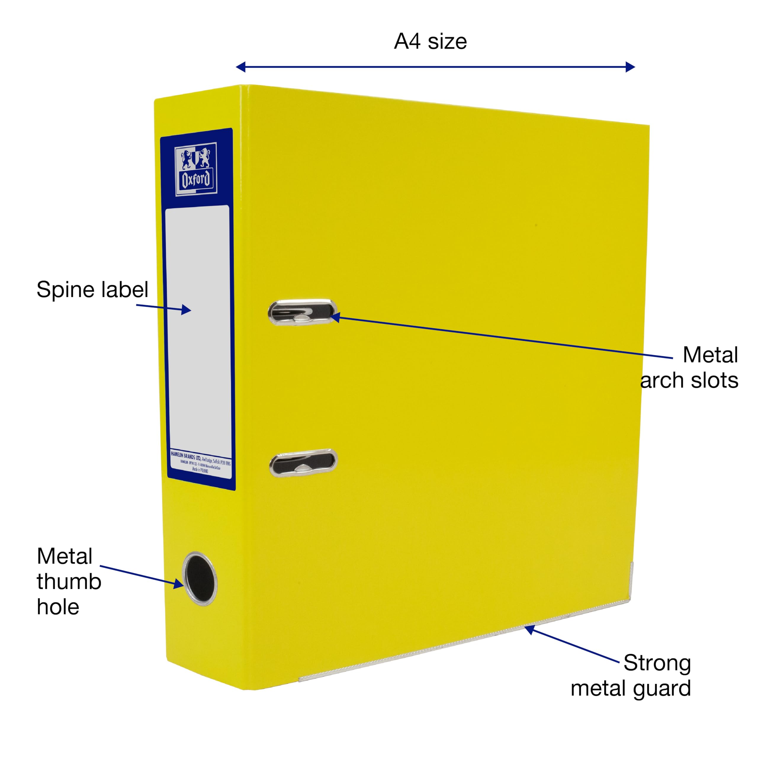 Oxford Premium A4 Lever Arch File, Yellow Single Folder, Heavy Duty - Image 2