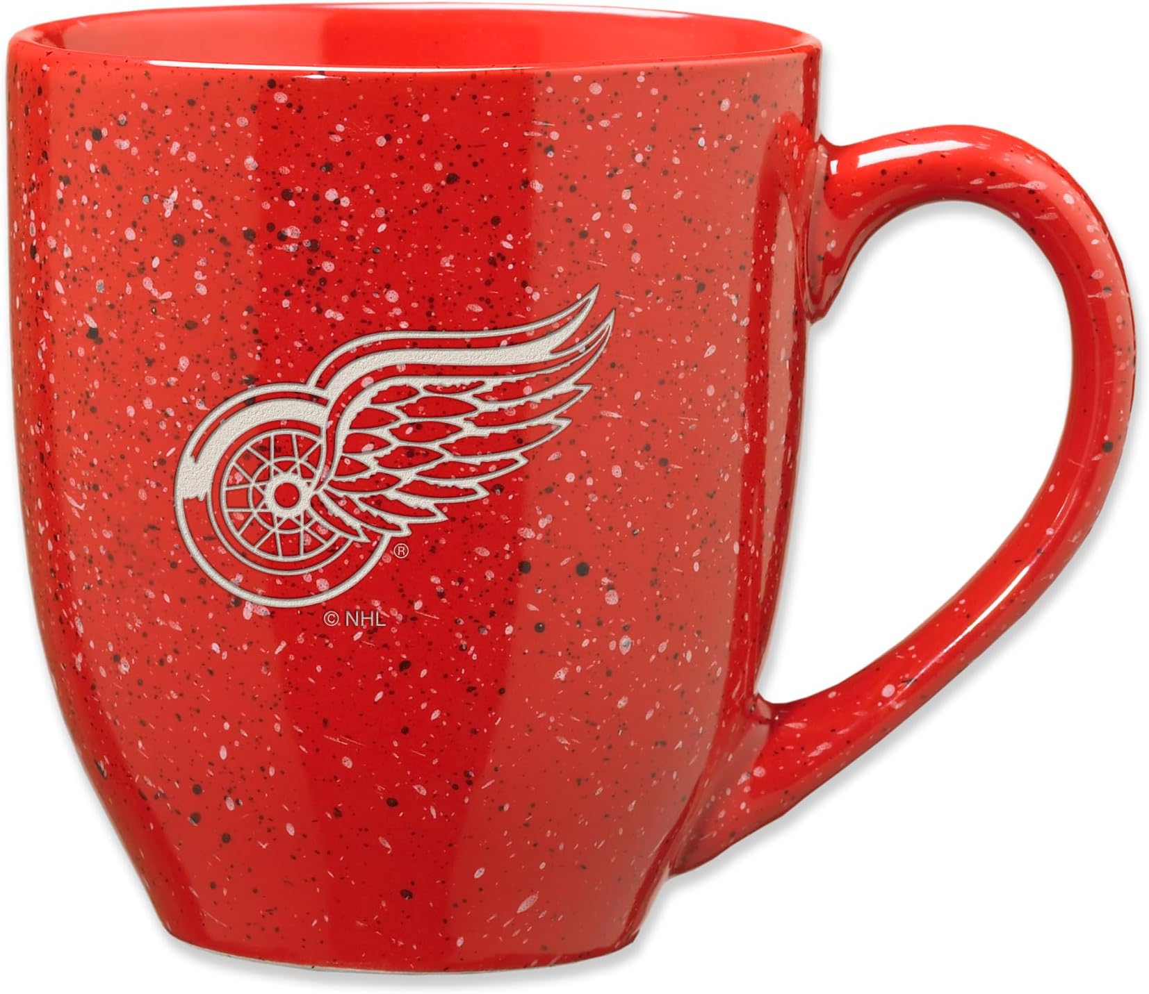 NHL Hockey Detroit Red Wings Red 16 oz Team Color Laser Engraved Speckled Ceramic Coffee Mug