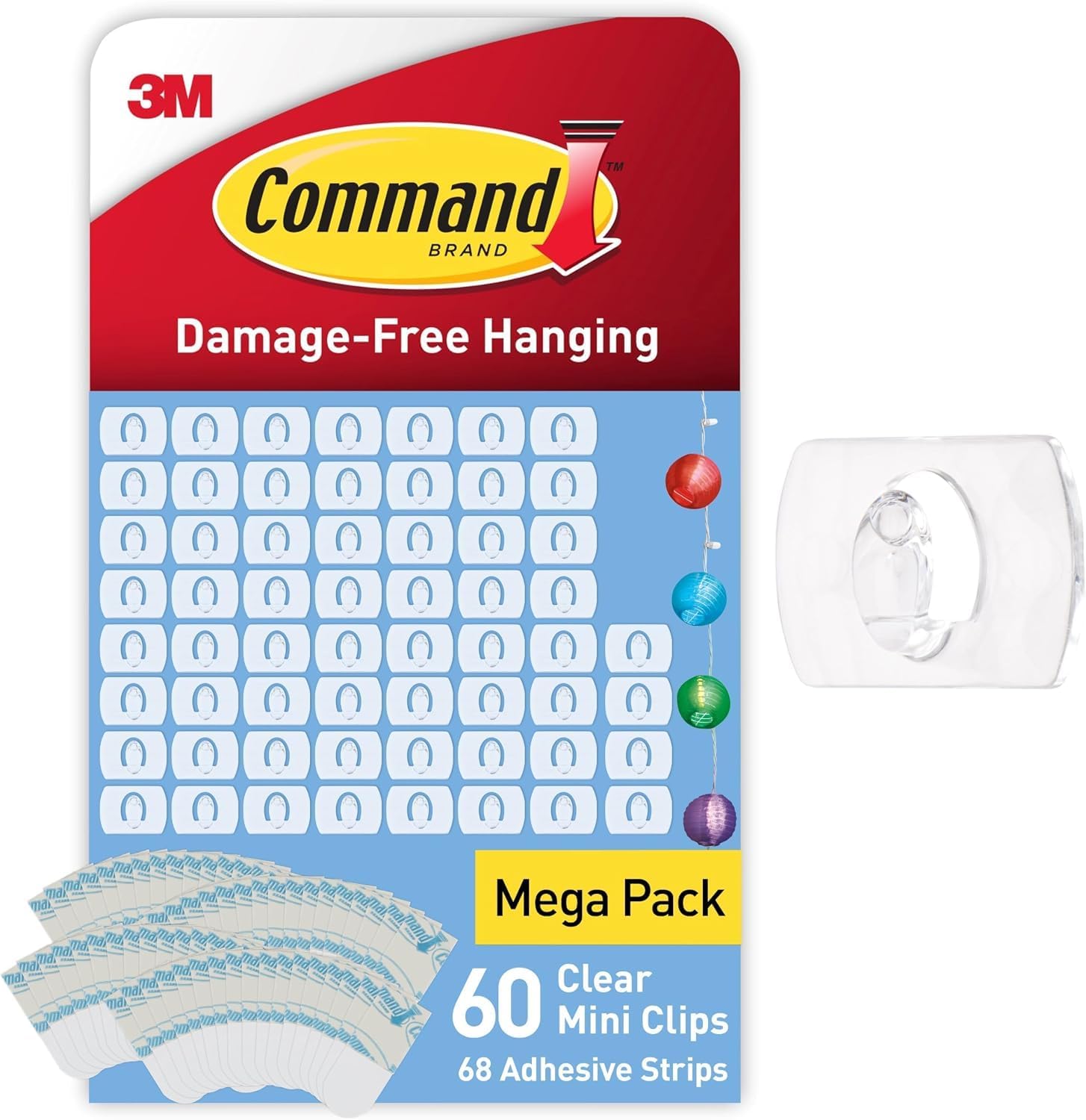 Command™ Clear Decorating Clips with Clear Strips CL026-60, 60 Clips + 68 Strips/Pack