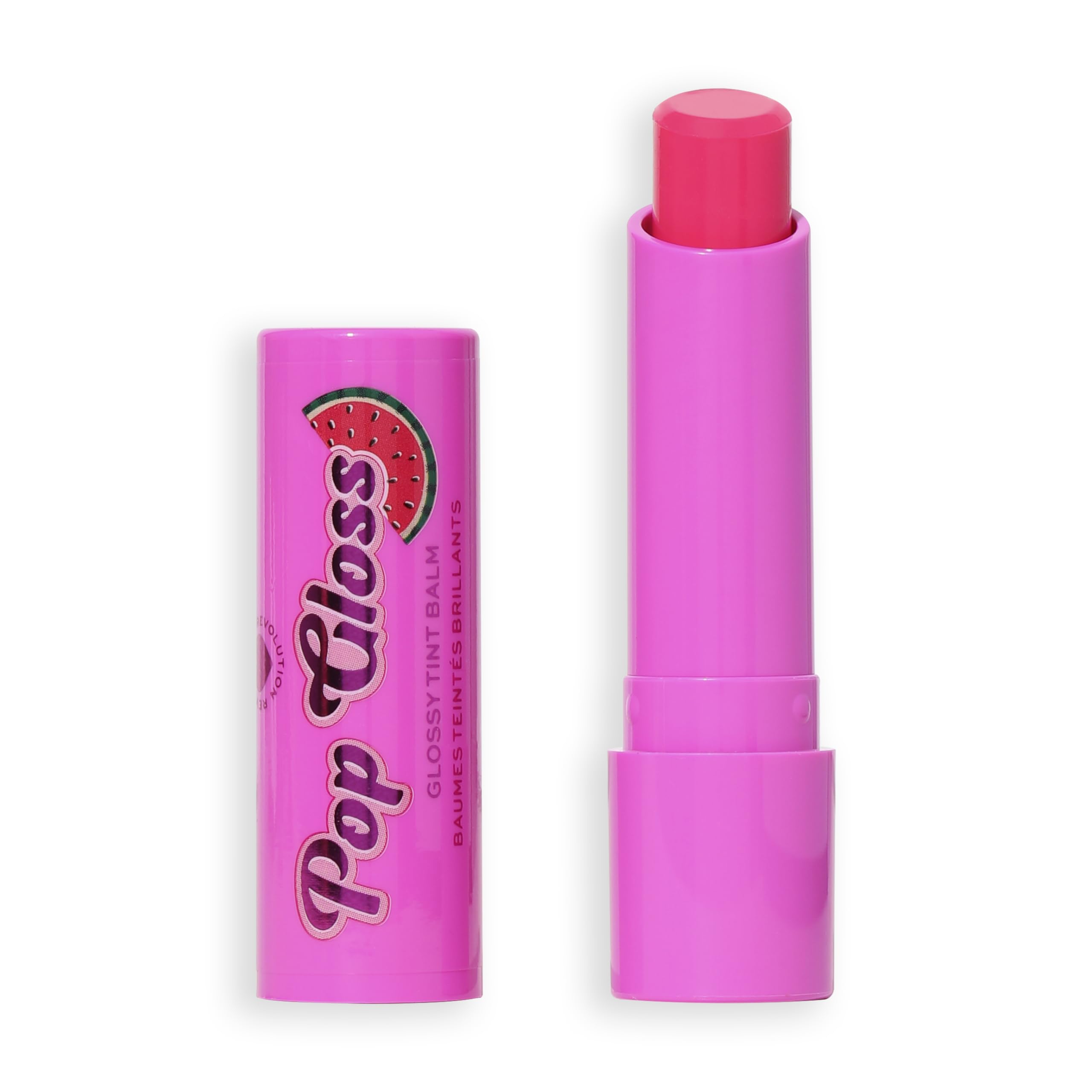 I Heart Revolution Pop Gloss Balm, Hydrating Lip Balm With Glossy Finish & Hint Of Colour, Vegan & Cruelty-Free, Watermelon Pink