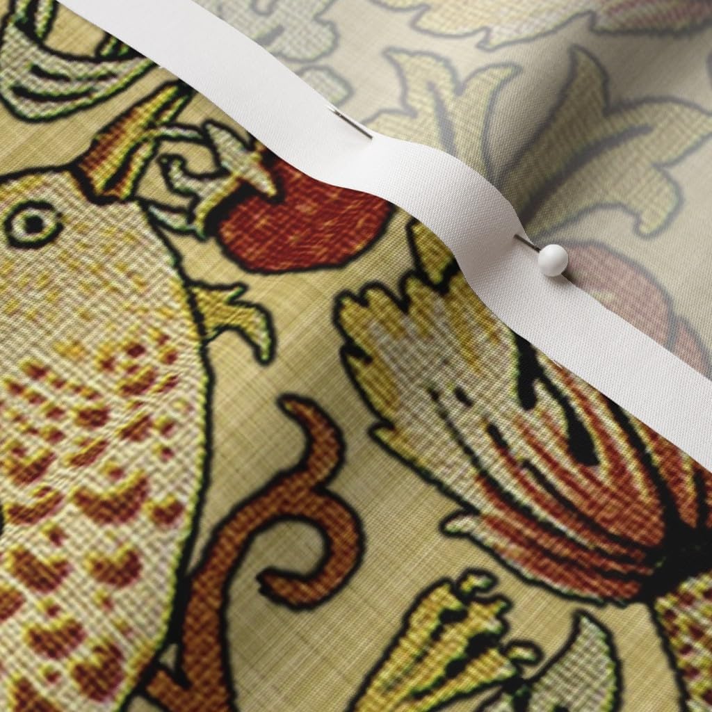 Spoonflower Fabric - Victorian Vines Birds Botanical Damask Strawberry William Morris Printed on Cotton Poplin Fabric by the Yard - Sewing Shirting Quilting Dresses Apparel Crafts