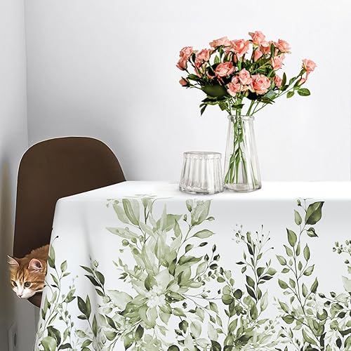 Miniatura 8 de Eucalyptus Leaves Fabric Waterproof Tablecloth,Rectangle Watercolor Wrinkle Oil-Proof Resistant Table Cover for Dining Table, Buffet Parties and