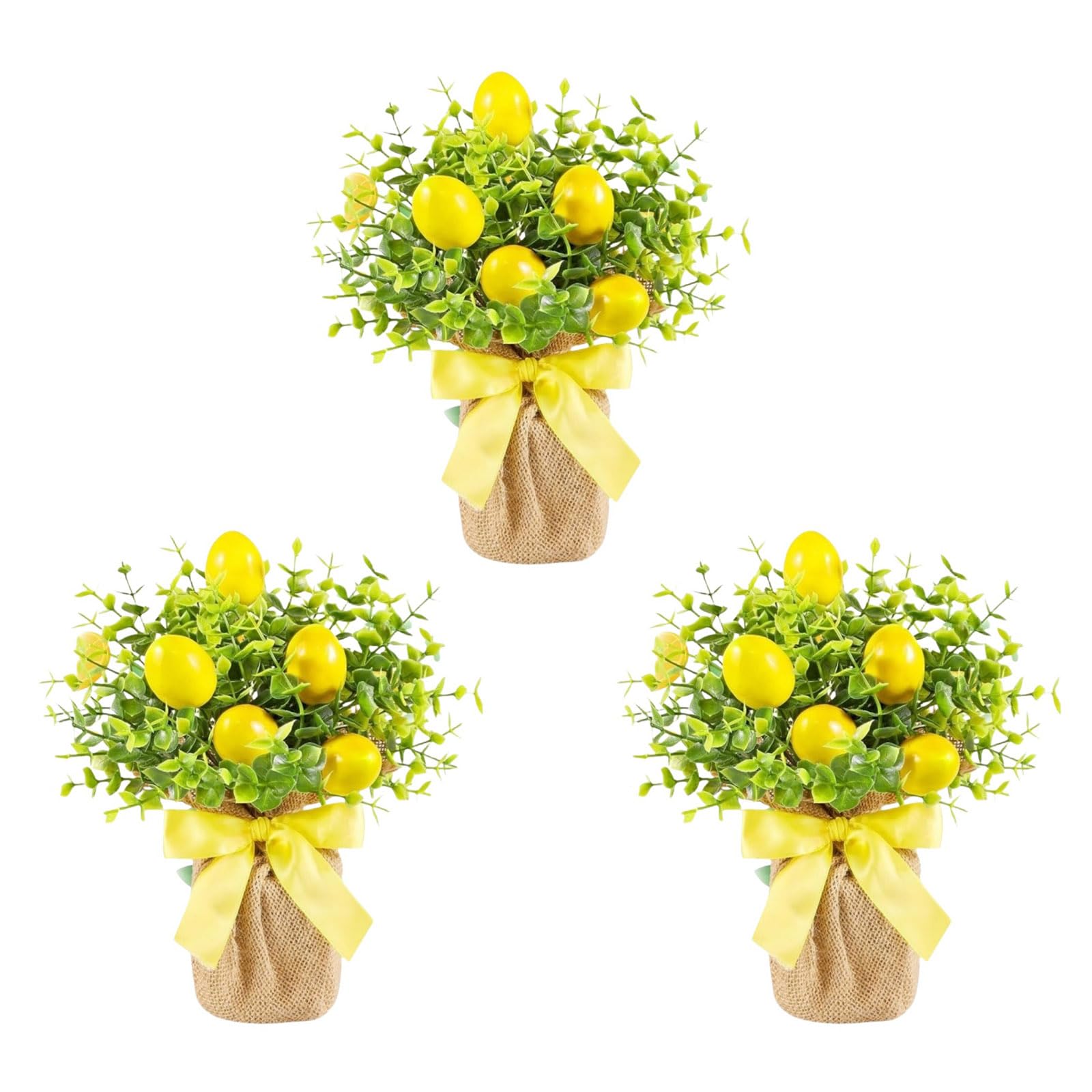 Oxxggkao 3PCs Elegant Lemon Themed Potted Arrangements Decoration Solution for Bookshelf Windowsill and Gift Givings Holiday Artificial Bushes