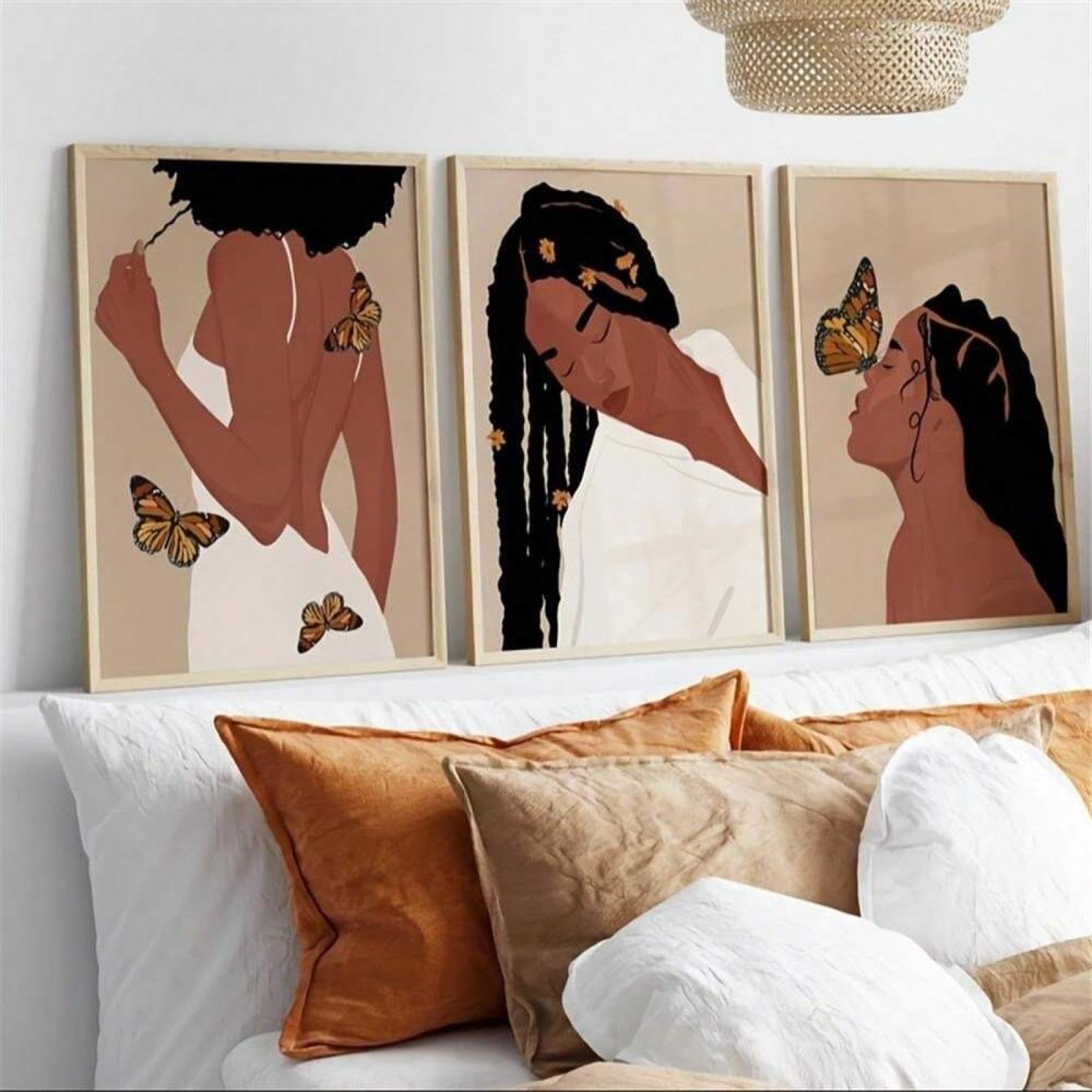 lianyibo 3 piezas de impresionante retrato de mujer con trenzas afro y cabello rizado lienzo para pared póster para decoración de pared del hogar dormitorio 60 x 90 cm marcos