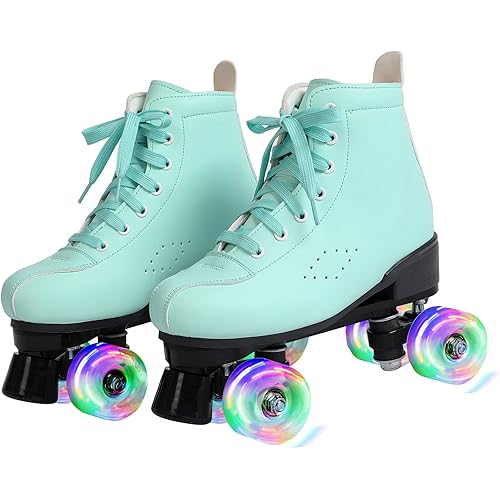 Roller Skates,Classic Double-Row Roller Skates for Women and Girls with 8 Light up Wheels, High-top PU Leather Roller Skates for Men and Boys,Use Indoor and Outdoor for Beginner