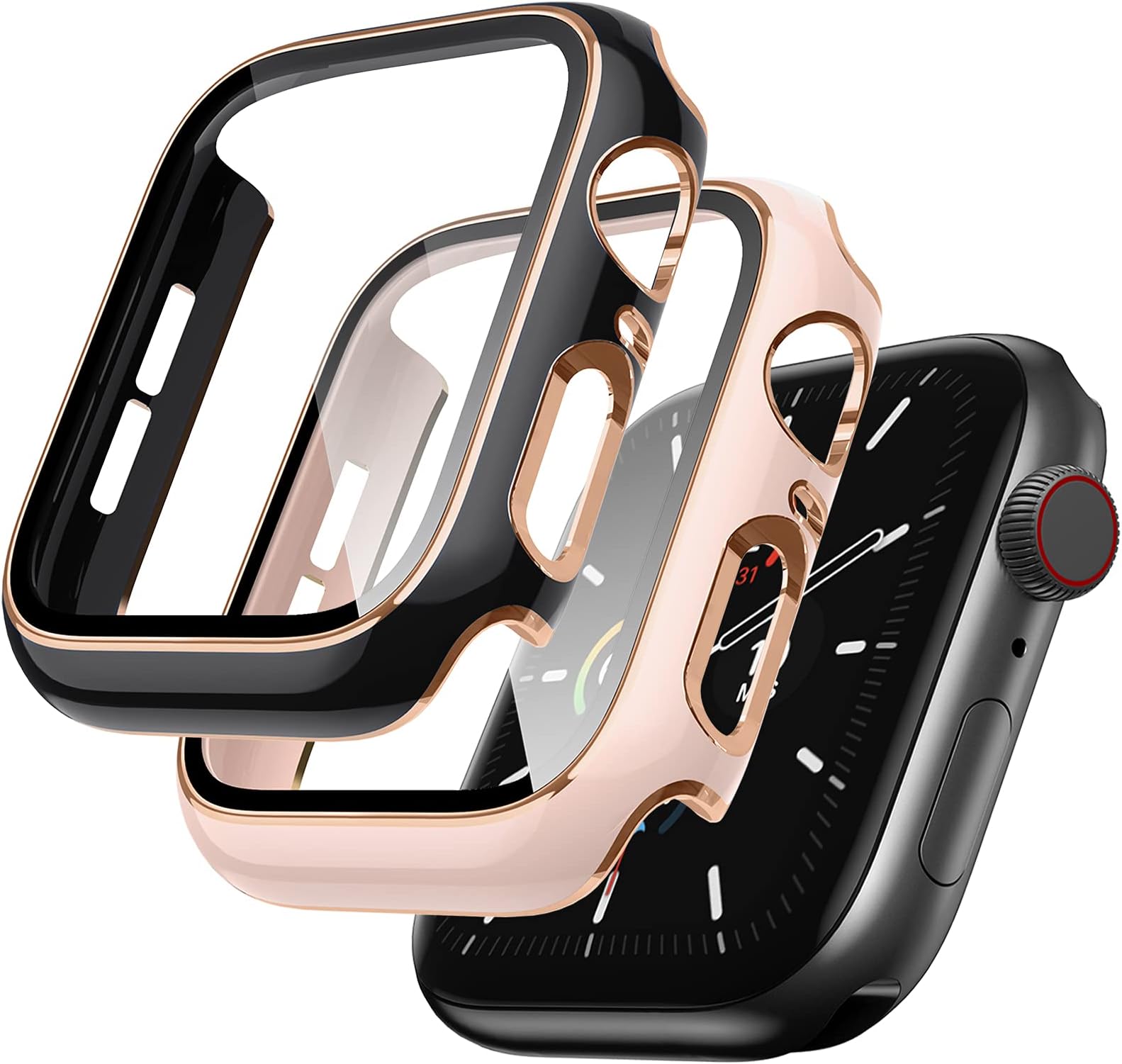 LovRug2 Pack Cases Compatible with Apple Watch Case 40mm SE/Series 6/5/4 Built in Tempered Glass Screen Protector Ultra-Thin Bumper Full Coverage iWatch Protective Cover for Women Men (Pink/Black)