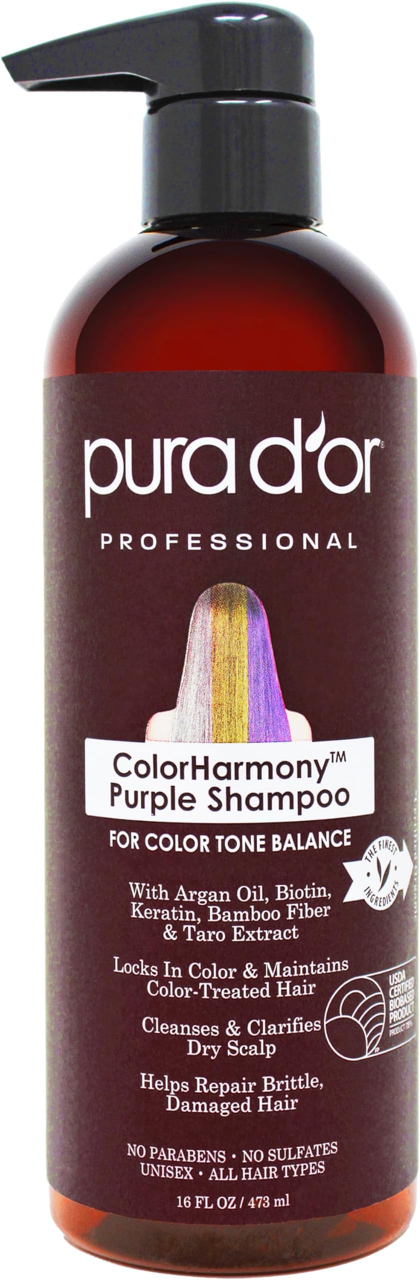 Professional, ColorHarmony Purple Shampoo, 16 fl oz (473 ml), Pura D'or