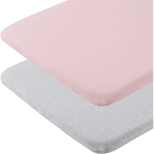 100% Organic Cotton Bassinet Sheets Compatiable with SNOO Smart Sleeper Bassinet, 2 Pack Jersey Knit Fitted Sheet for Baby Boy and Girl, Pink and Light Grey