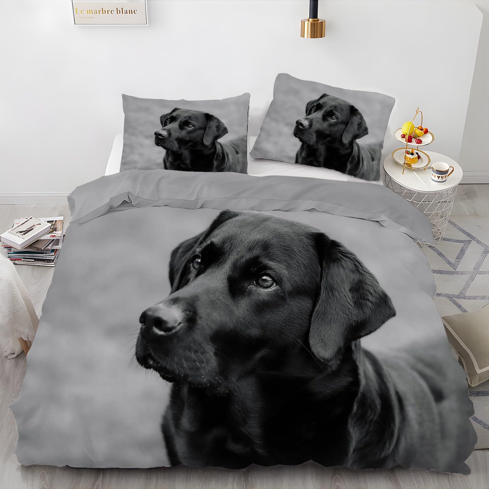 Parure de lit 200x200 animal noir Labrador anti-plis avec fermeture éclair rapide