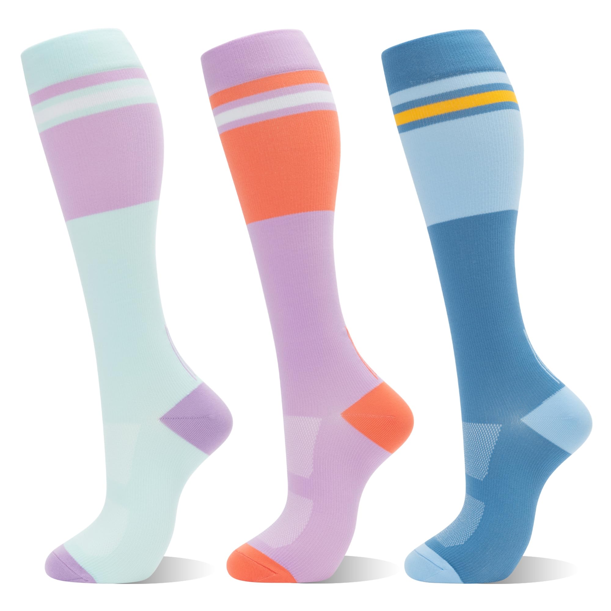 fenglaoda Compression Socks for Women Men 3 Pairs Graduated Compression Support Circulation Socks for Nurses, 20-3pairs-contrasting Colors2, S-M