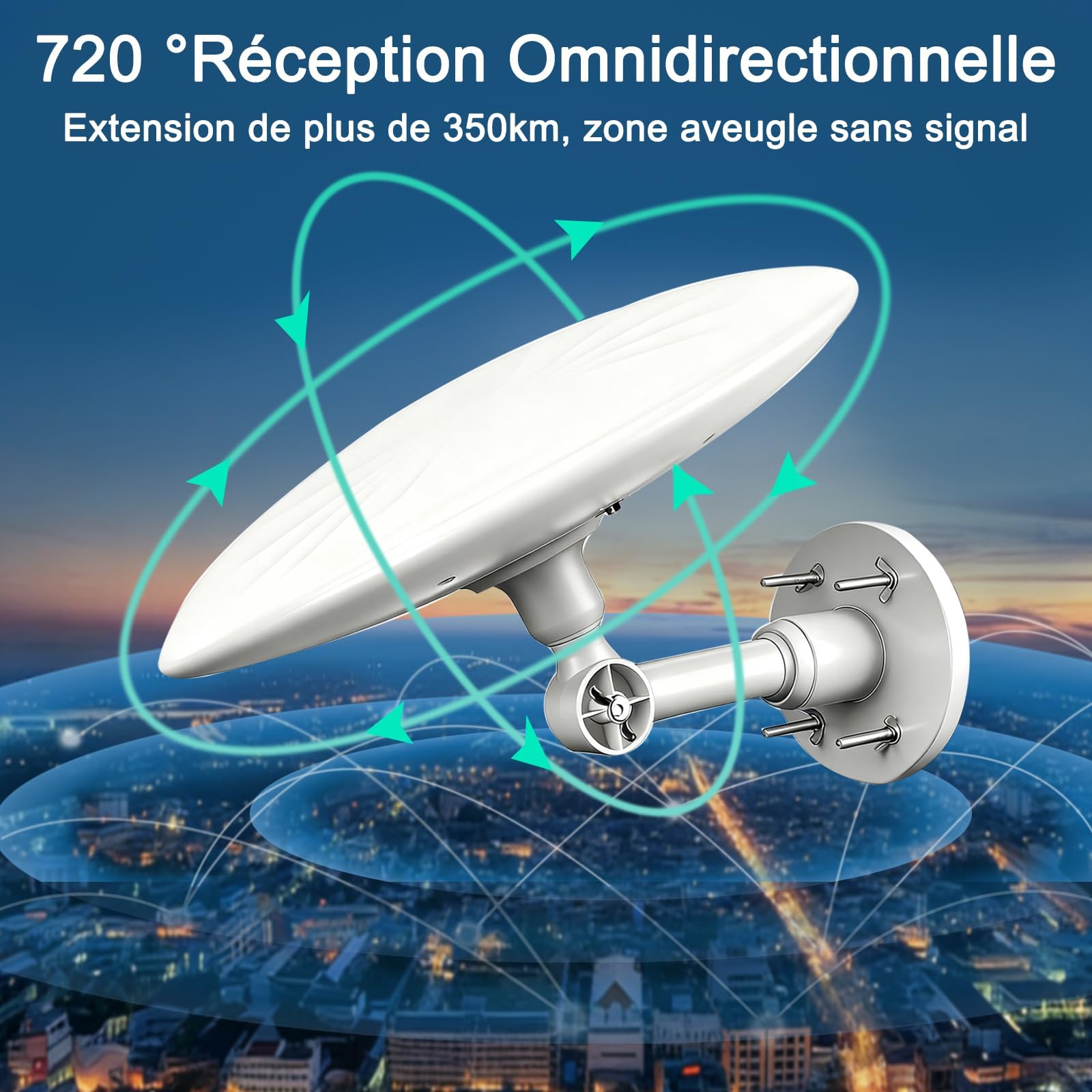 Antenne TV Exterieure Puissante, Antennes TNT Exterieur Puissante | Réception Omnidirectionnelle 720° Antenne TV Exterieur Puissante, pour Camping Car, Caravane, Fourgon, Van, Camion, Bateau