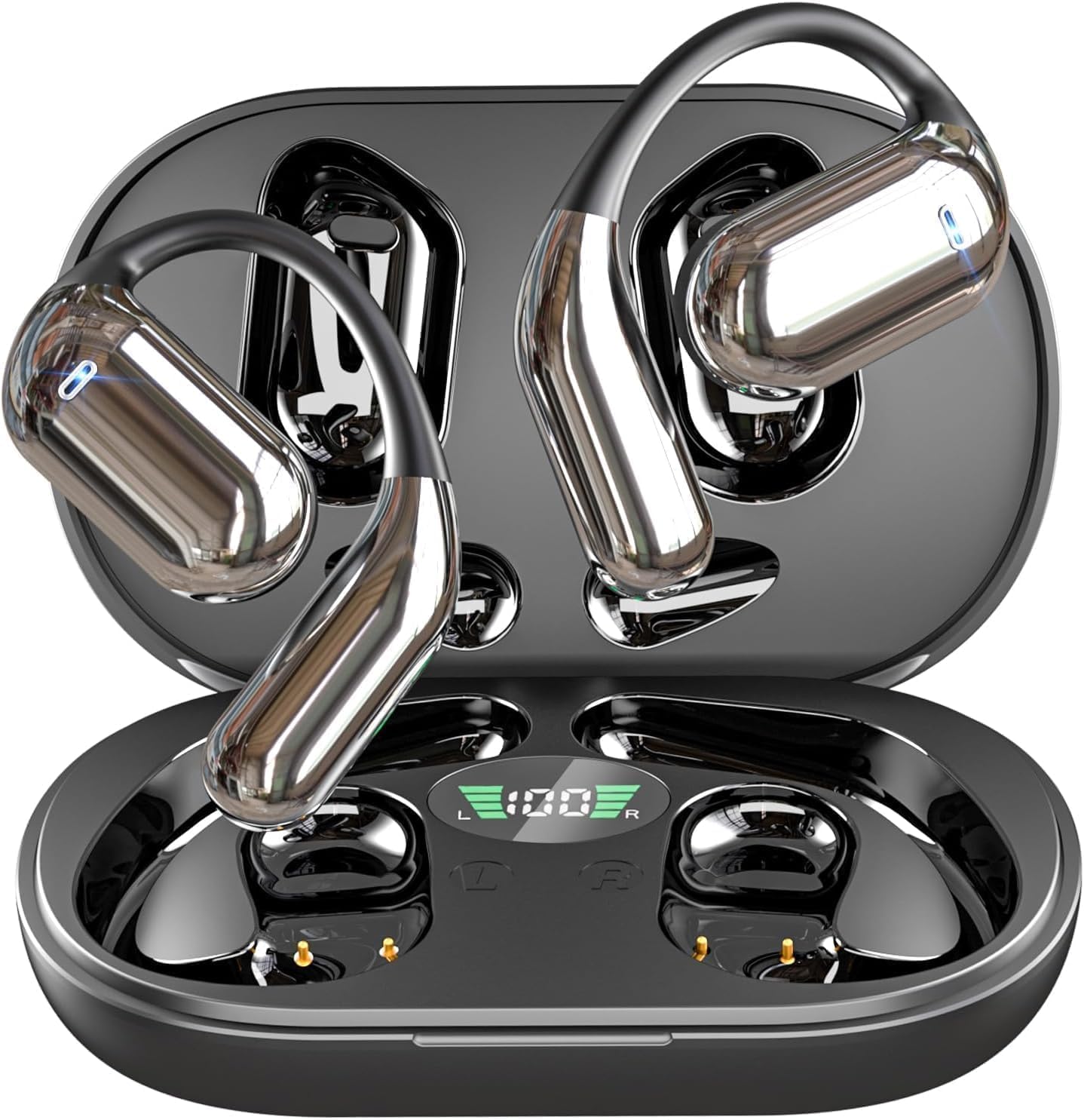 Cuffie Open Ear Bluetooth 6.1 con IA, 50 Ore Auricolari Sportive con Ganci Auricolari Flessibili, Touch Intelligente, Ricarica Rapida 1 Ora, Custodia Ricarica Doppio LED Cuffie Running Senza Filo