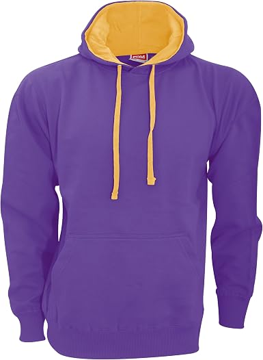 FDM - FDM - - Sudadera lisa con capucha Modelo Contrast Hombre/Mujer Unisex  - Gym/Correr (Pequeña (S)/Morado/ Amarillo Empire): Amazon.es: Ropa
