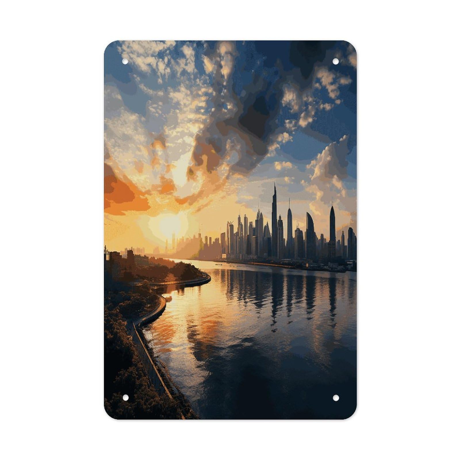 New York in The Sunset Metal Tin Sign Wall Decor Funny Retro Sign Weatherproof Metal Wall Art for Indoor Or Outdoor Retro Tin Signs for Kitchen Office Home Bar Decor 11.8 X 7.9 Inch