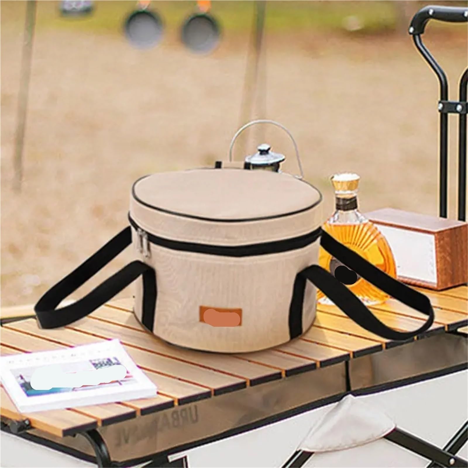 Camping Cookware Organizer Bag Borsa portaoggetti rotonda da campeggio, cestino da picnic portatile(Gray)