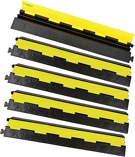 Miniatura 15 de CXRCY Paquete de 2 rampas protectoras de cable de goma de PVC de 3 canales, capacidad de 44000 libras, resistente a la velocidad, para manguera