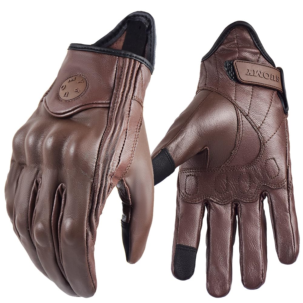 Motorrad Handschuh Lederhandschuhe Motorrad Retro Motorradfahrer Handschuhe Herren Damen Vintage Motocross Handschuhe Schwarz Motorradzubehör Winter (Color : Brown, Size : XL)