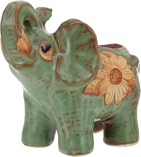 Veemoon Maceta de cerámica con elefante de escritorio para animales pequeños, lindo cuenco decorativo para plantas creativas de flores verdes para