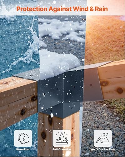 Miniatura 96 de VEVOR Kit de soporte para pérgola de 6 x 6 pulgadas (tamaño interior 5.6 x 5.6), 4 piezas de soporte de esquina resistente de 3 vías, kit de base