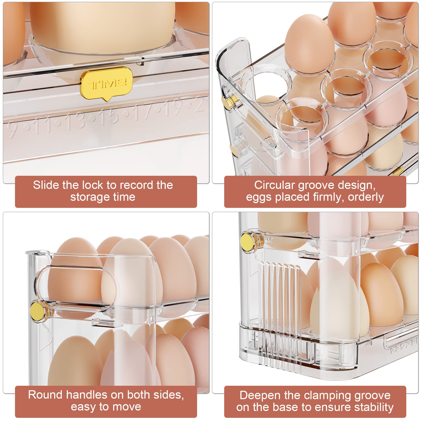 Soporte reversible para huevos para refrigerador y encimera, bandeja de almacenamiento transparente para 30 huevos 4