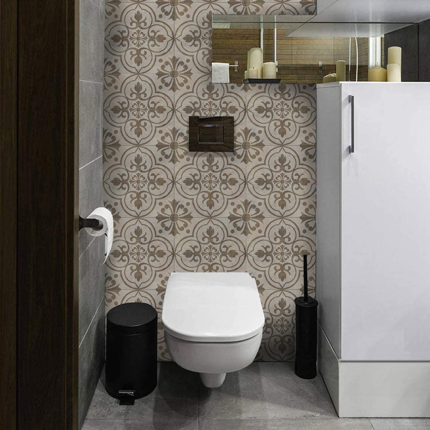 Alwayspon 12Pcs 20x20cm Thickened Vinyl Floor Tiles Sticker, Peel and Stick Waterproof Backsplash Sticker Wall Tile Stickers for Kitchen Bathroom, T065