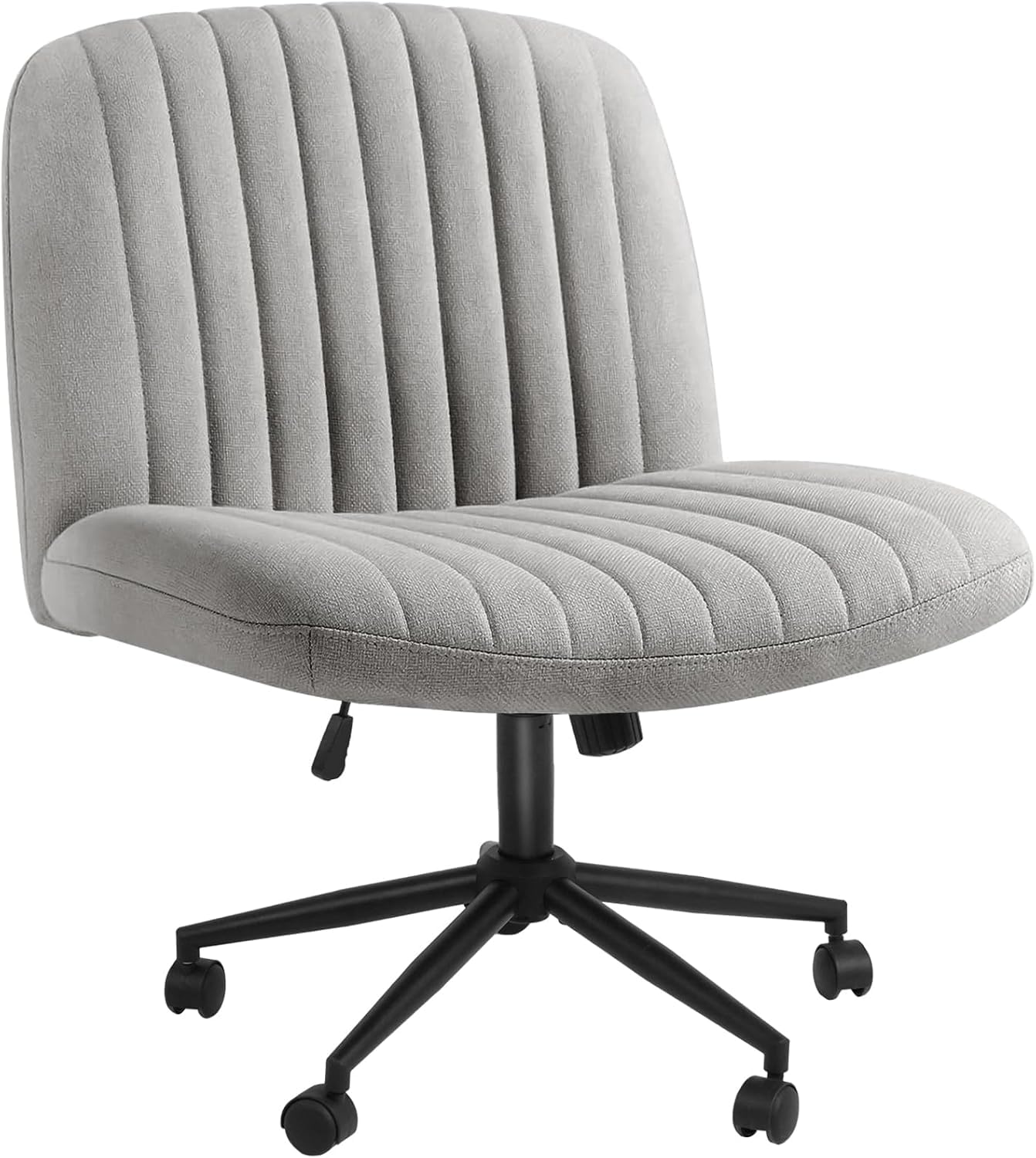 Wide Seat Cross Legged Office Chair,Armless Office Chairs with Wheels, Adjustable Height&Titlt Vanity Chairs Swivel Desk Chair,Ergonomic Mid Back Computer Chair for Bedroom Home Office (Grey)