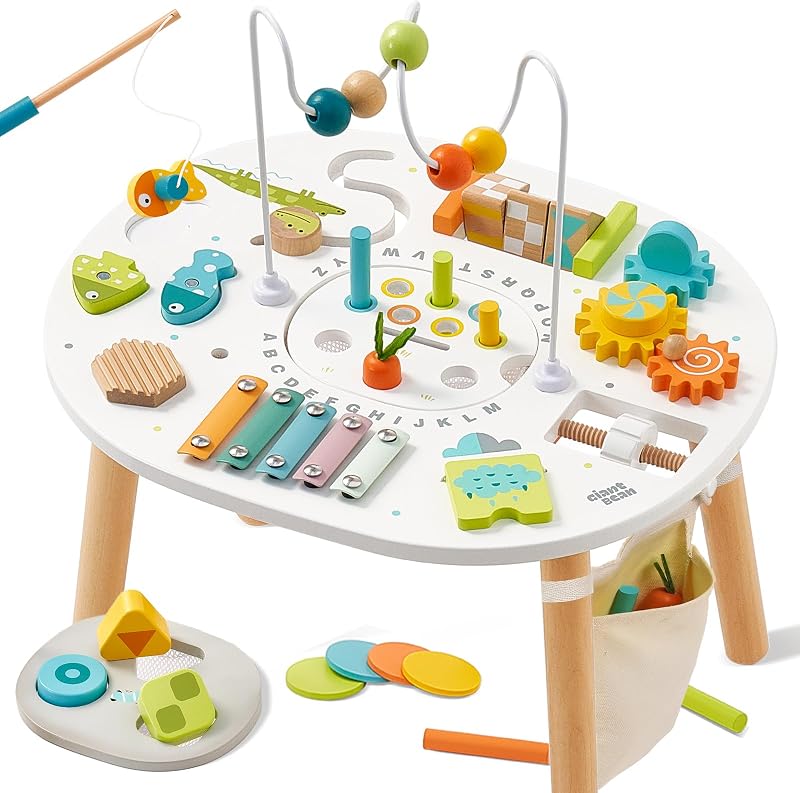 Mesa de actividades de madera Giant bean® para niños de 1 año,Mesa de aprendizaje Montessori