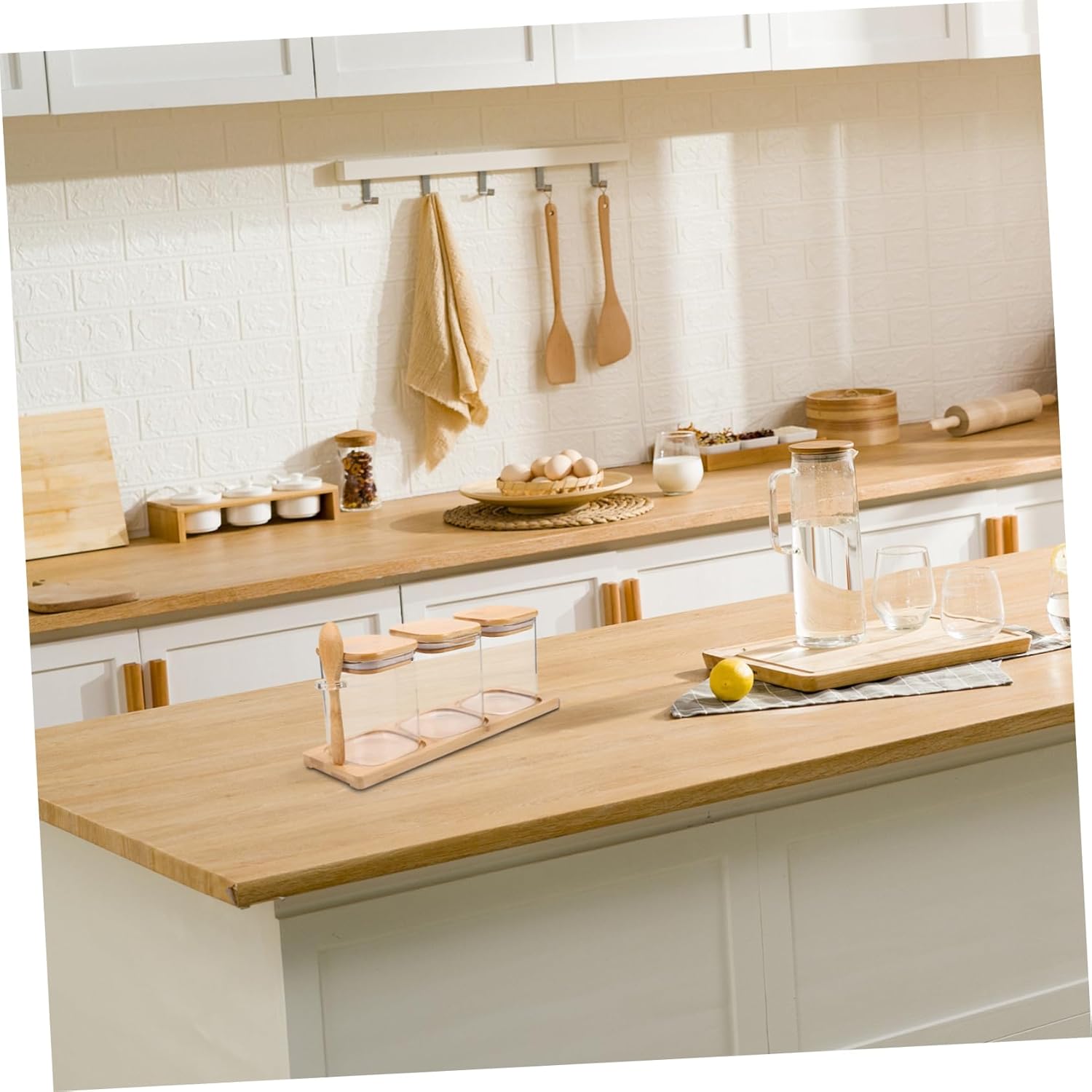 Unomor Glass Condiment Jars Lids Airtight Spice Storage Set of 3 Salt Sugar Containers Metal Spoon Included