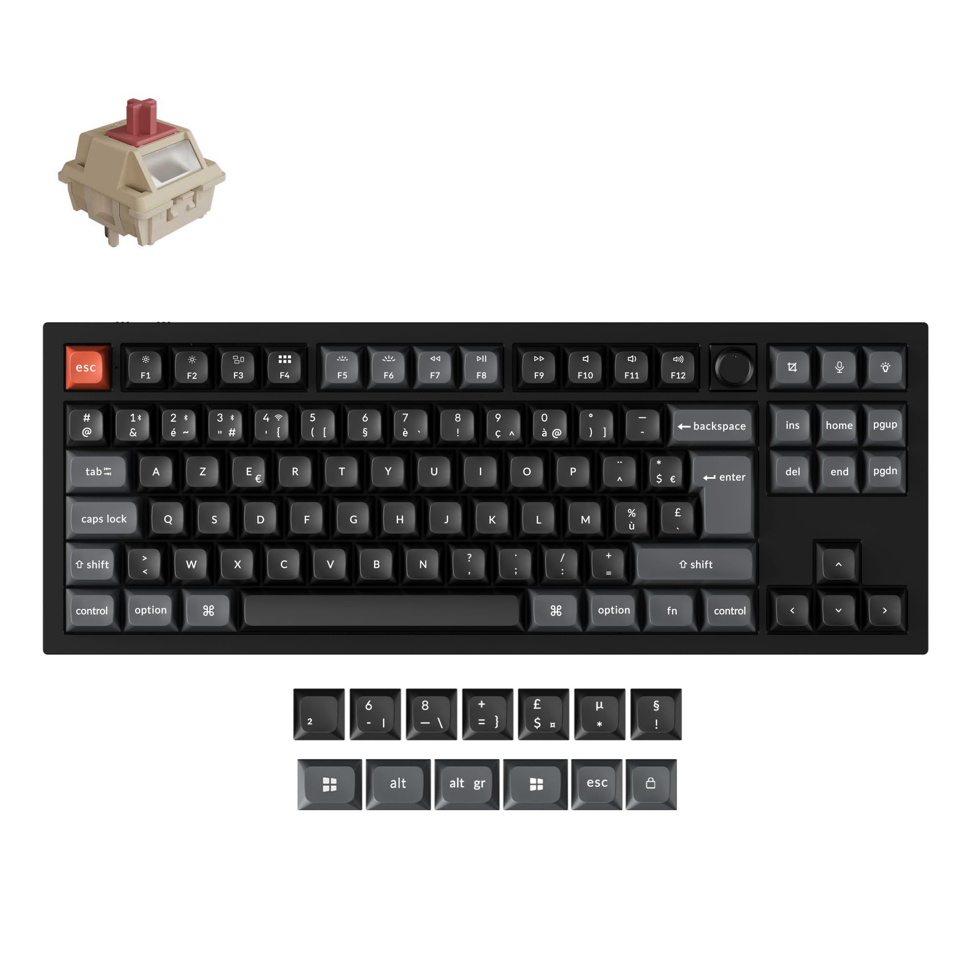 Keychron V3 Ultra 8K Clavier Mécanique sans Fil 80% Compact, 2.4GHz/Bluetooth 5.3/USB-C, Touches PBT OSA, RGB Personnalisable, Switches Rouges Pom Hot-Swap pour Mac/Windows/Linux (Disposition AZERTY)