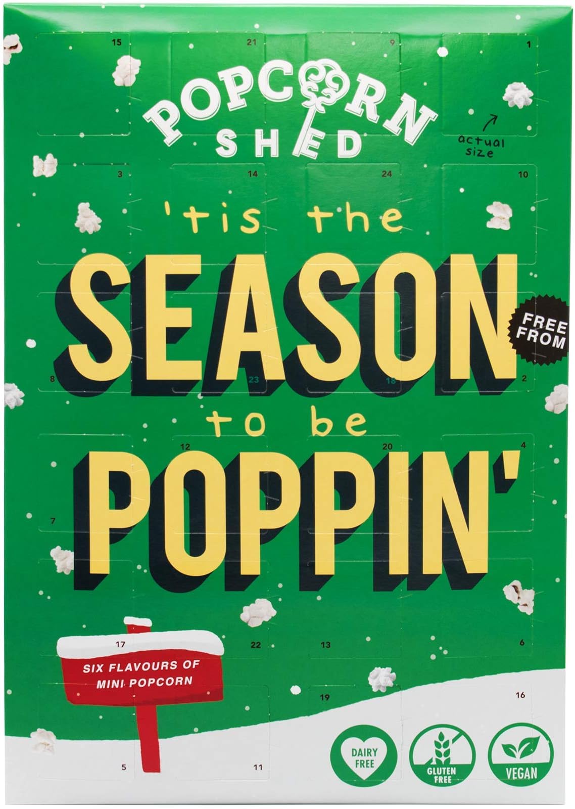 Popcorn Shed Vegan Popcorn Christmas Advent Calendar 2020, Ultimate Xmas Foodie Gift, Non-Chocolate, Free from Advent Calendar (24 x Bags), 72g