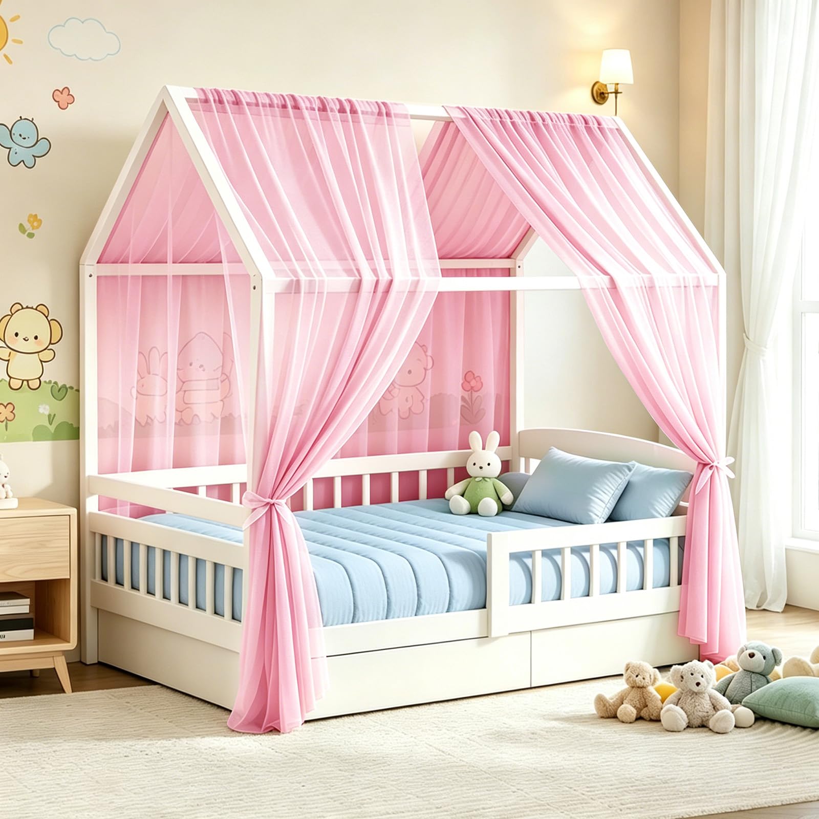 Letto a Baldacchino, in Mussola con 2 Baldacchini, Tenda da Letto per la Casa, Tenda da Letto di Alta Qualità per la Camera dei Bambini – in Tessuto Milano (Mussola di Viscosa)
