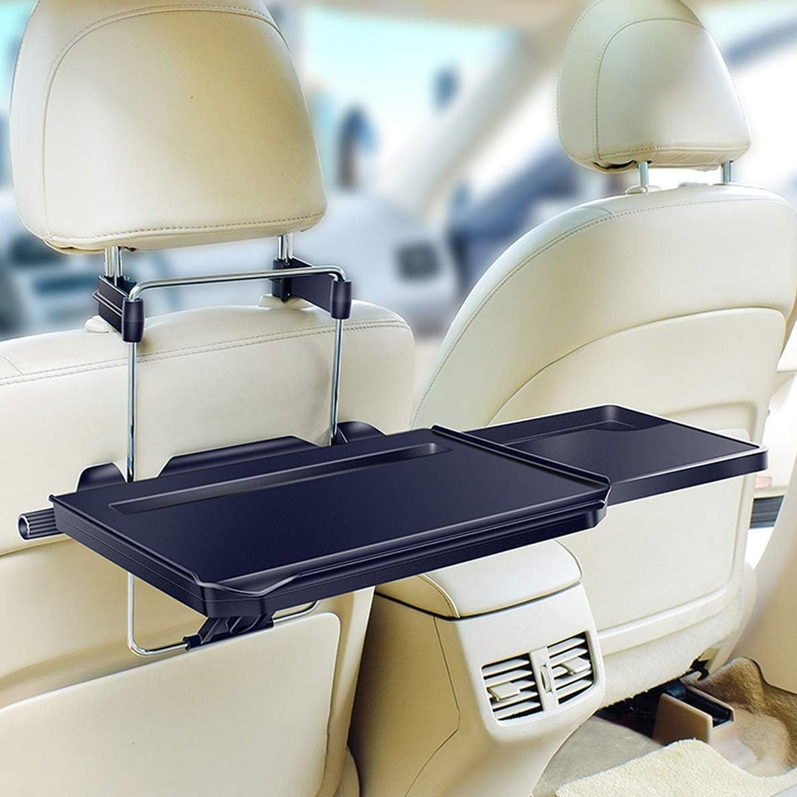 Plateau appui-tête de siège arrière multifonction 2 en 1 pour volant de voiture, table pour nourriture et boisson, hauteur réglable, matériau ABS