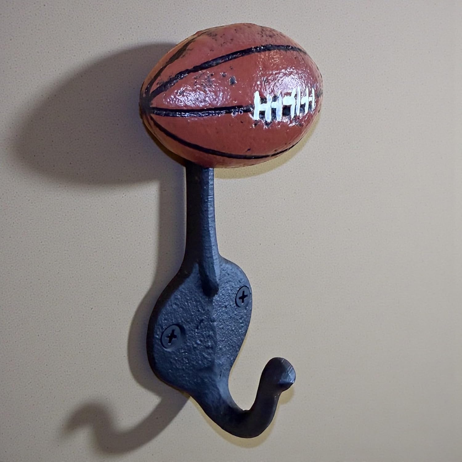 Top Brass Cast Iron Football Wall Hook (2 Pack) – Heavy Duty Rustic Sports Coat & Towel Hooks, Entryway, Bathroom, Man Cave, Kids Room & Locker Room Décor