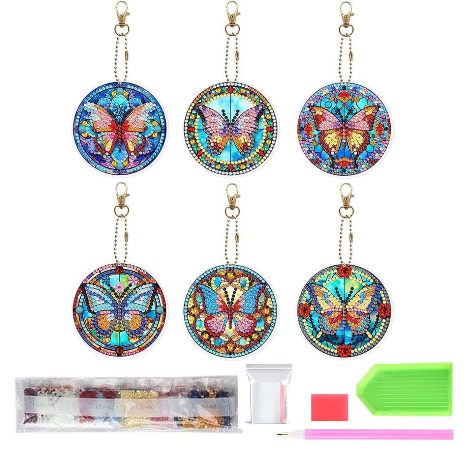 多様なデザインのアクセサリーセット Amazon | サムコス 5Dダイヤモンド絵画 キーホルダー 花 キット 6個