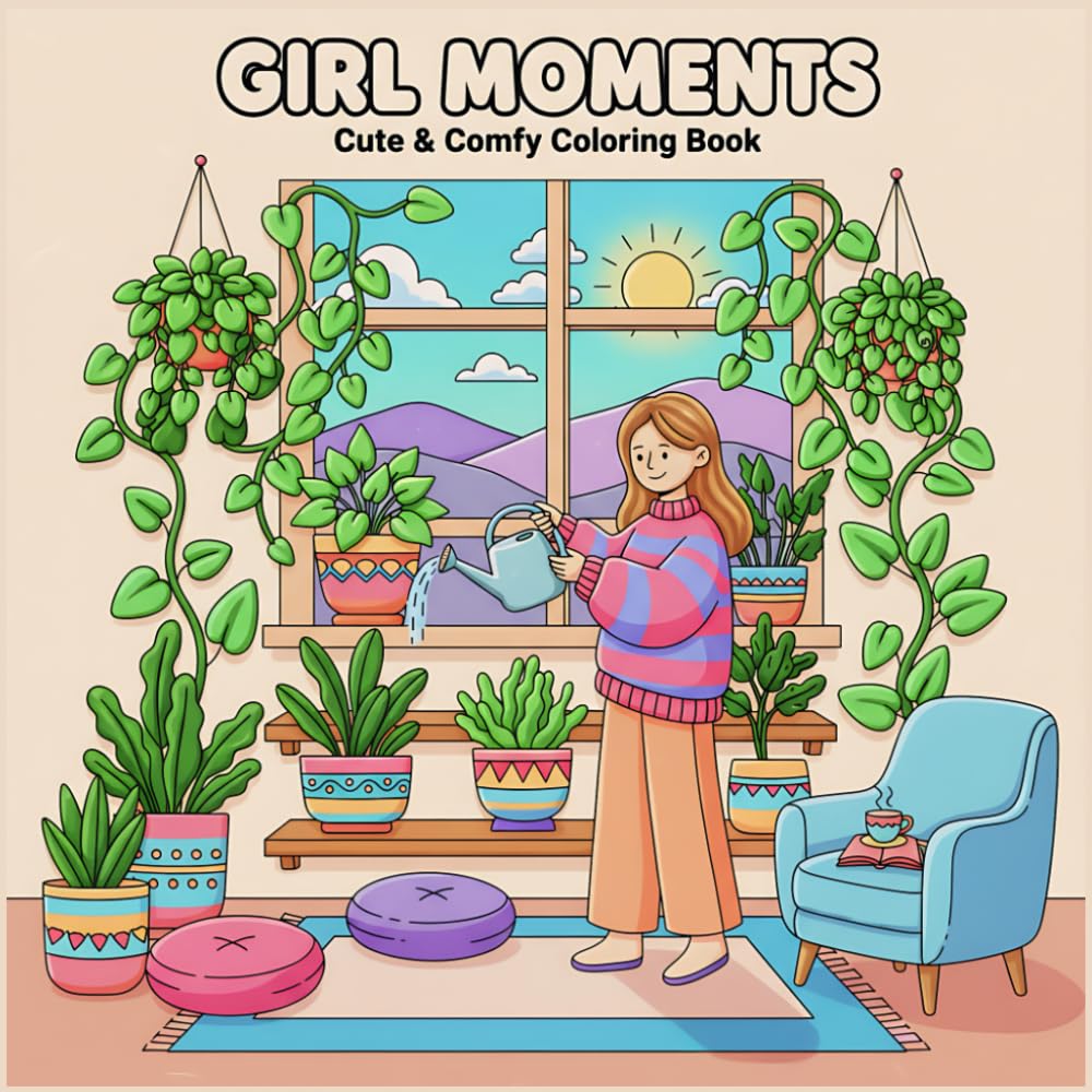 Girl Moments Coloring Book for Adults & Teens: Featuring Aesthetic Cozy Scenes for Stress Relief