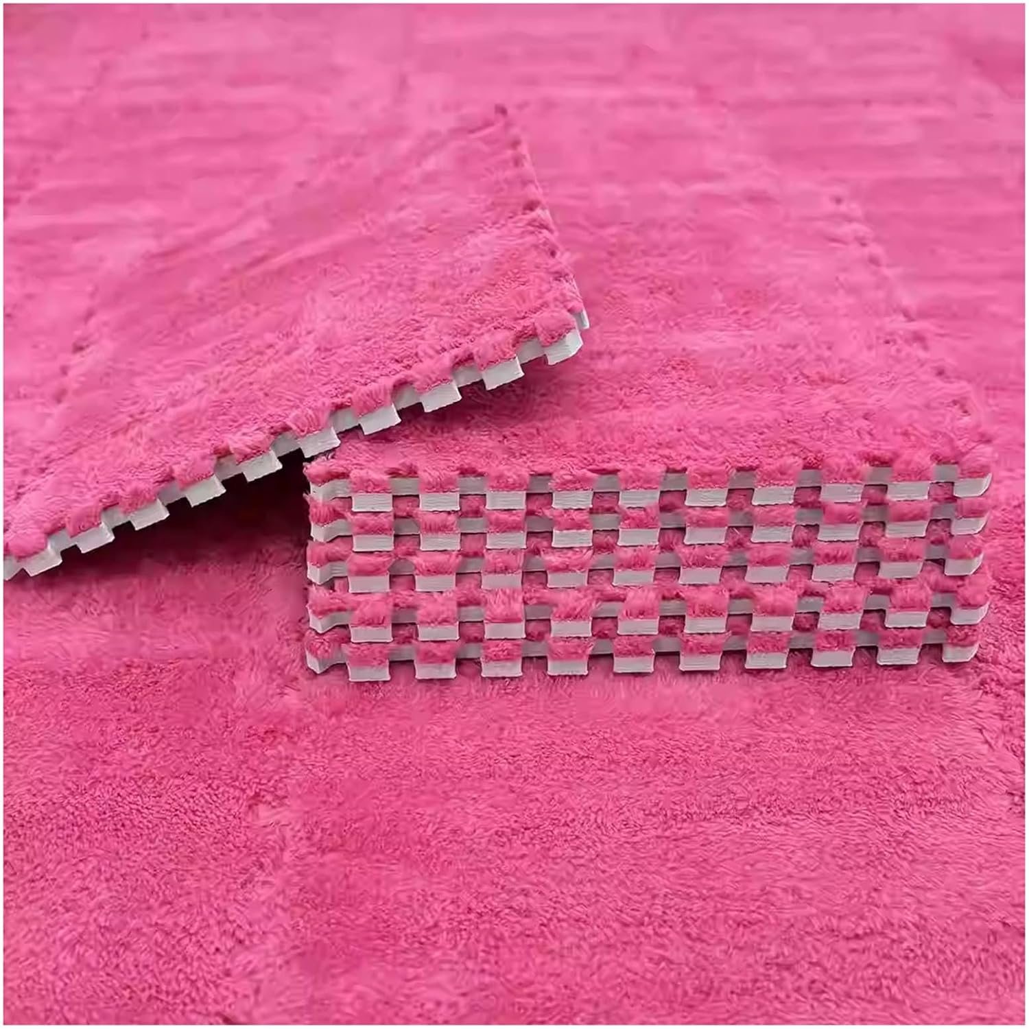 Plush Interlocking Foam Puzzle Mats, 12x12x0.4 Inch Soft Play Carpet Squares, 36pcs Rose Red Floor Tiles for Home & School, Cozy Fluffy Rugs for Kids