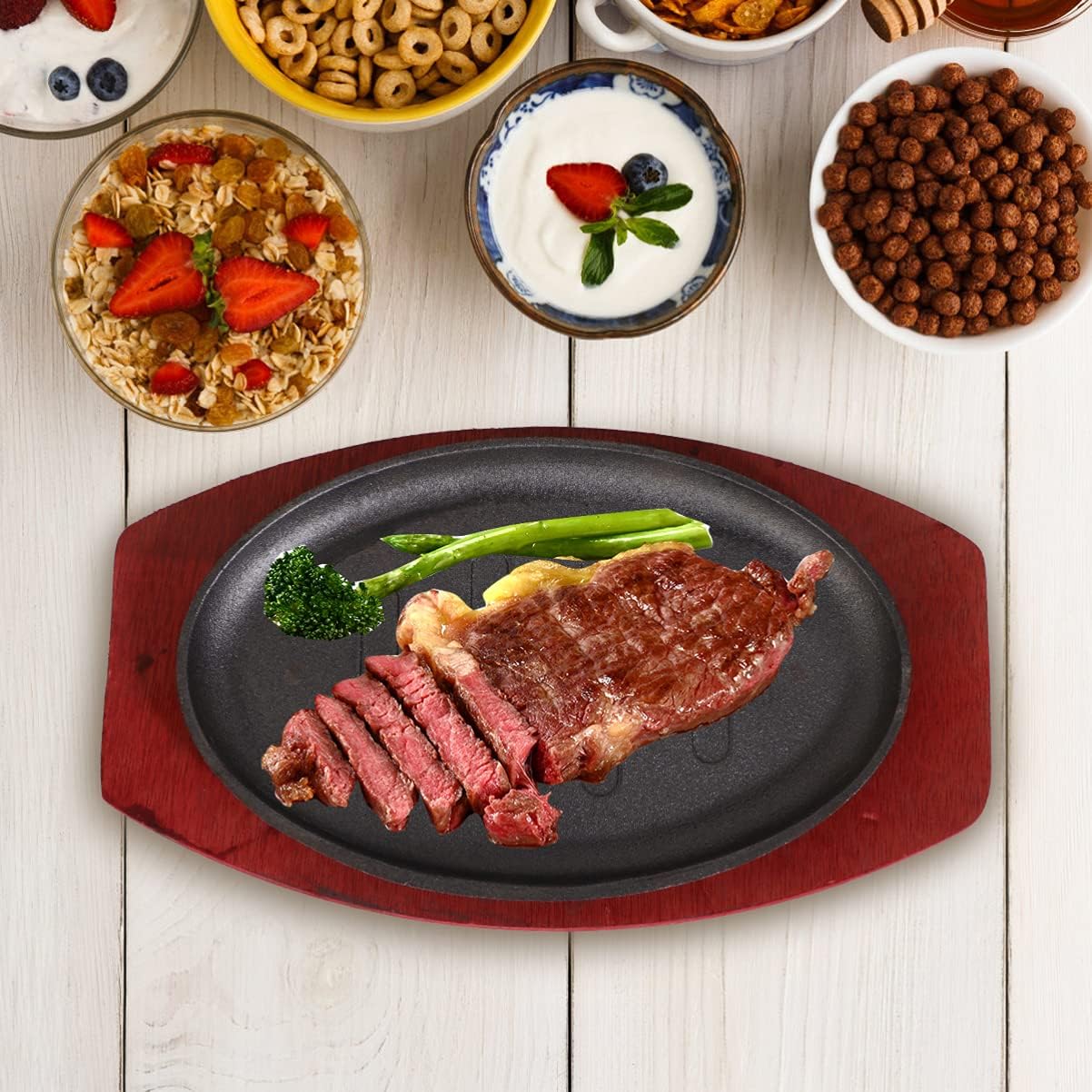 PIATTO PORTATA GHISA CON VASSOIO LEGNO OVALE 27- Casalinghi Shop