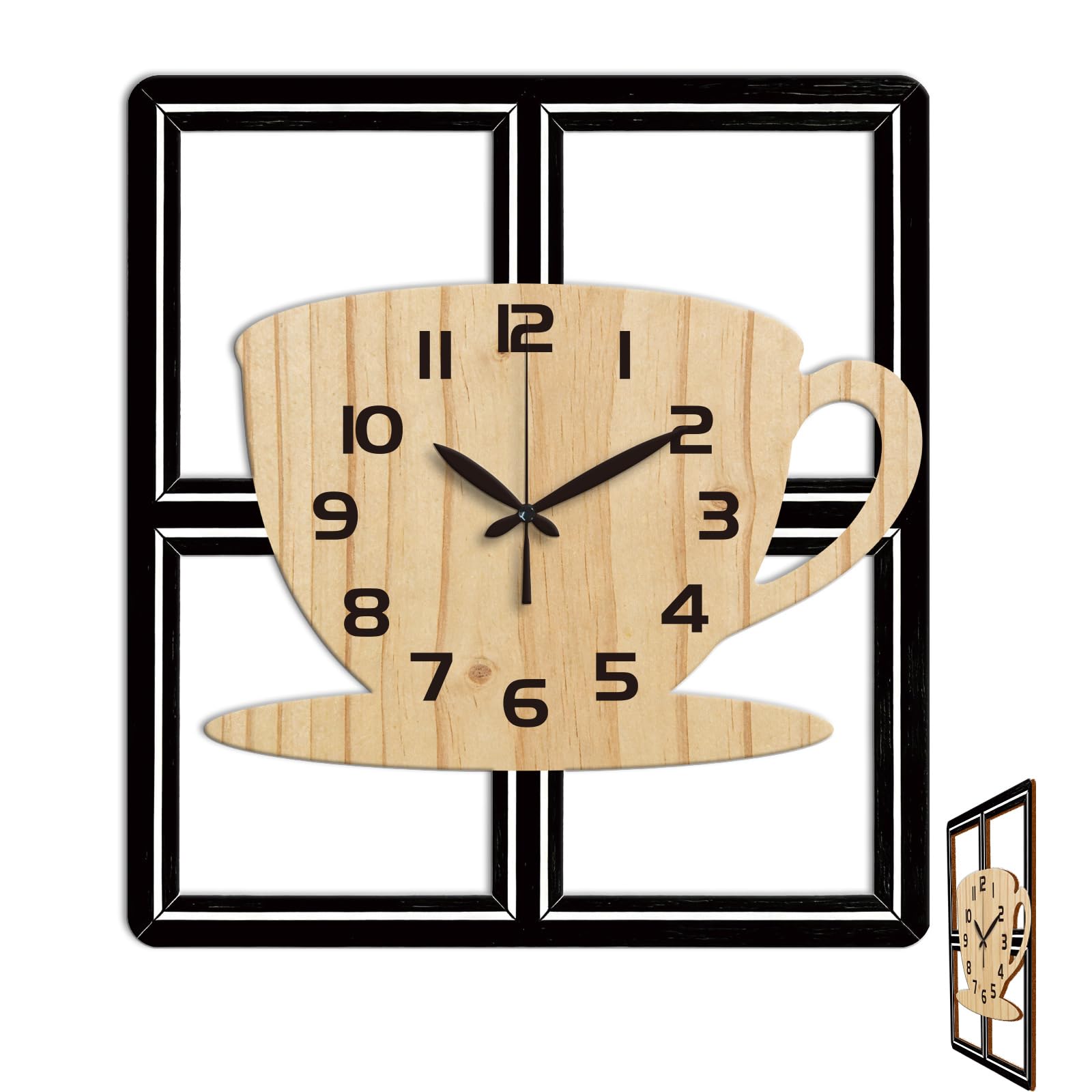 CONCHLERY Wall Clock 14.1 Inch Irregular Doors and Windows Coffee Pattern Non-Ticking Flat Printing Hanging Clock for Home Bedroom Living Room Kitchen Office