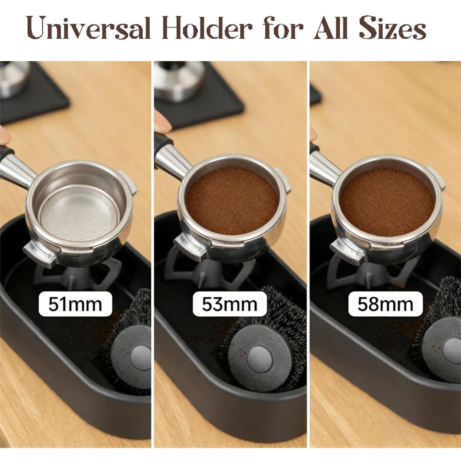 Kit de Limpieza de portafiltro de café, Soporte de Limpieza de Espresso Premium, Cepillo de Limpieza Profunda y Bandeja antiderrames, Limpiador automático de portafiltro para 51/53/58 mm (2pcs)