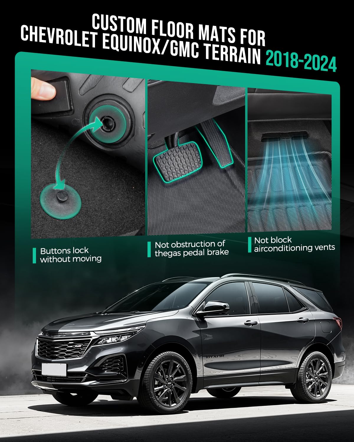 Car Floor Mats for Chevy Equinox for Gmc Terrain 2018 2019 2020 2021 2022 2023 2024 All Weather — view 7