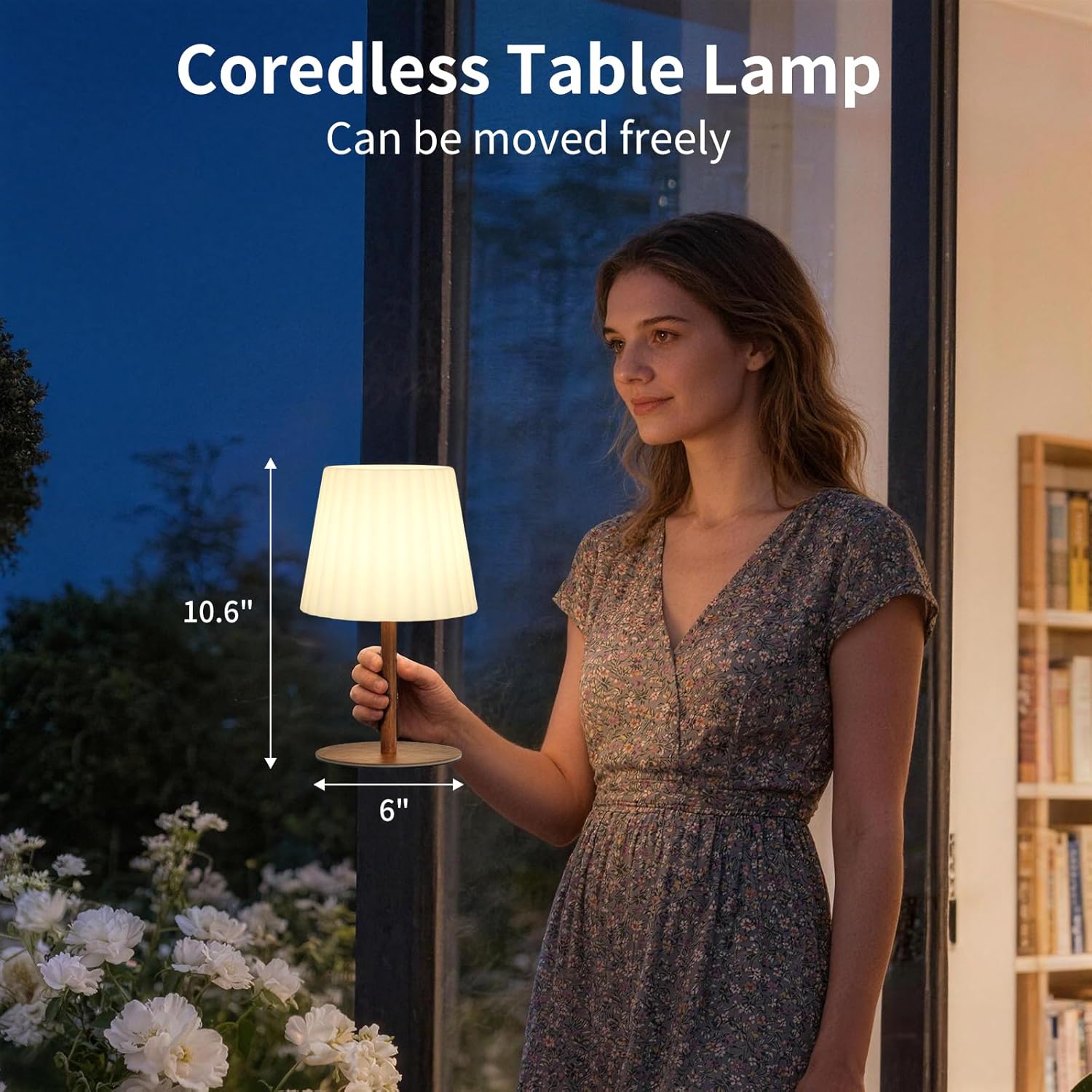 IP64 Waterproof Shower Table Lamp, Remote Control, RGB Color Changing + Neutral White, Dimmable 4000mAh Rechargeable Battery Cordless Lamp, Wood Grain for Patio Bathroom_Ripple