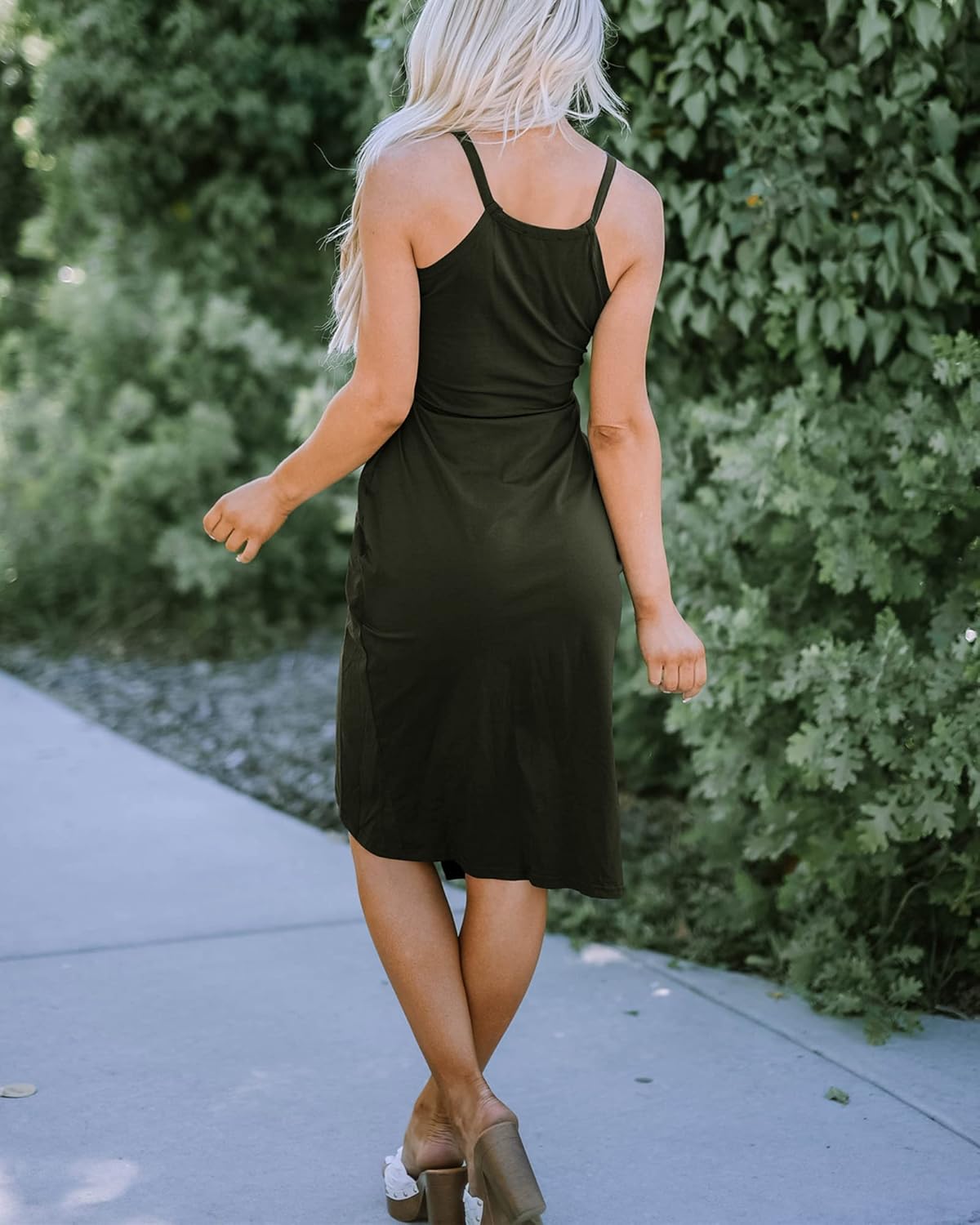 NOLLSOM Women Casual Sleeveless Striped Tank Midi Dresses Halter Neck Ruched Bodycon Dresses Tie Waist T Shirt Summer Dress - Image 5