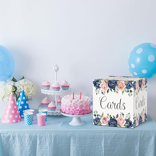 Miniatura 5 de Caja de tarjetas con diseño floral de rosas, regalo o caja de dinero, suministros de recuerdo de fiesta, caja de recepción de tarjetas de rosa azul