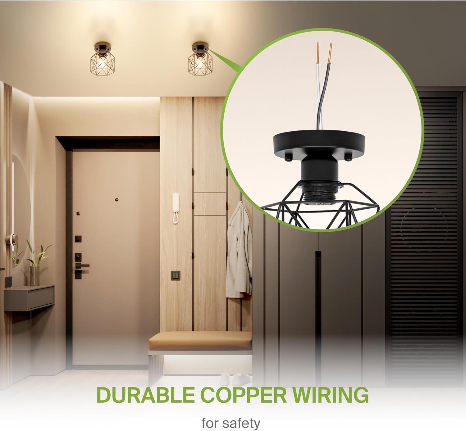 ASD Black Semi Flush Mount Ceiling Light Fixture - 5.7" E26 120V ETL Modern Light Fixtures Ceiling Mount, Semi Flush Mount Chandelier for Entryway, Bedroom, Foyer Lighting Fixtures 2 Pack