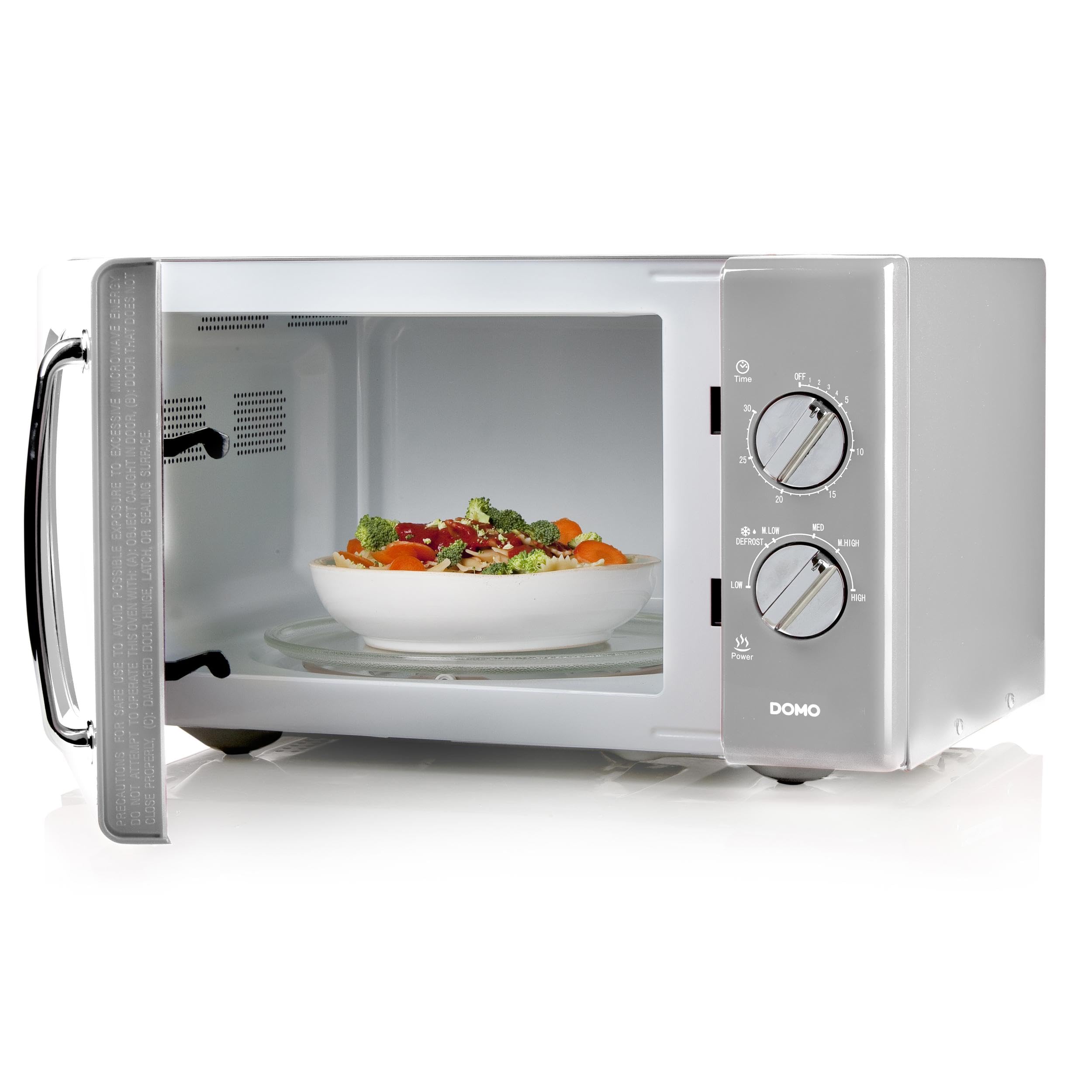Domo DO3025 - Microondas (temporizador, 6 niveles de potencia, 25 litros, 900 W), color plateado y gris