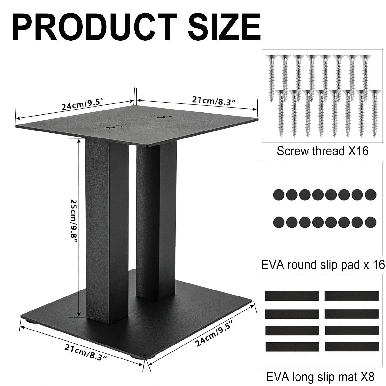 2 supporti audio da scrivania, altezza 25 cm, in metallo, con cuscinetti antiscivolo e ammortizzanti, per computer e librerie (nero)