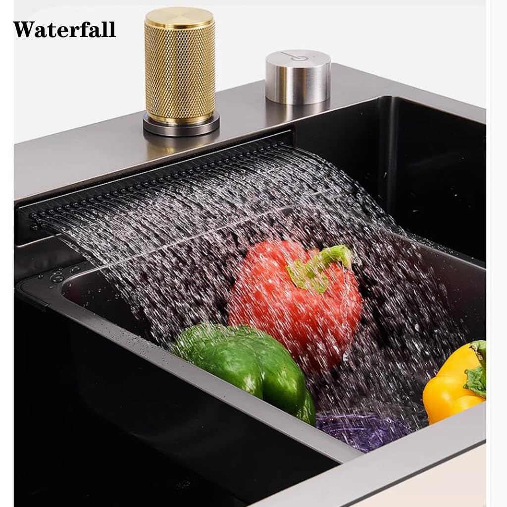 Fregadero De Sifón De Acero Inoxidable Fregadero Doméstico De Gran Capacidad Lavabo De Cocina Multifuncional Lavabo De Baño (Color : Negro, S : 68 * 46 * 22cm)